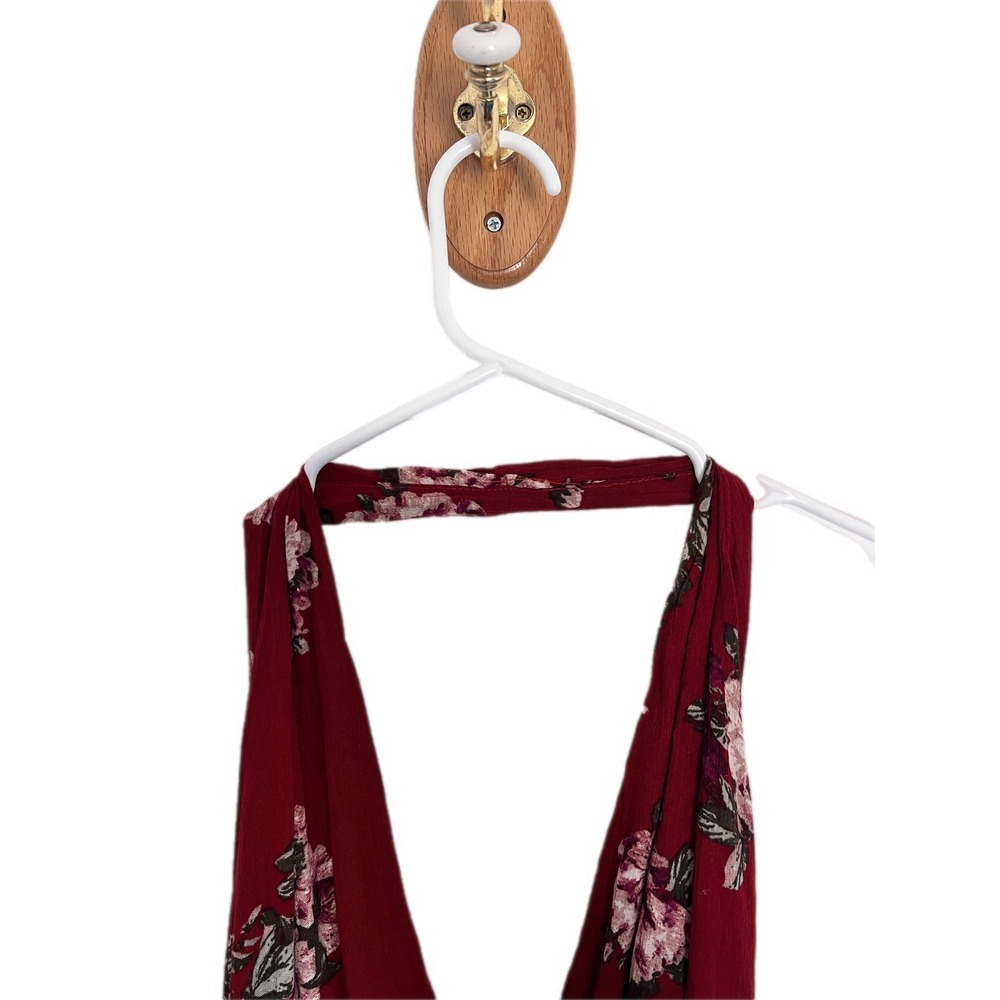 ILA ILA Floral Halter Maxi Dress Burgundy  Braided Waist Open Back Boho Summer - Picture 8 of 9
